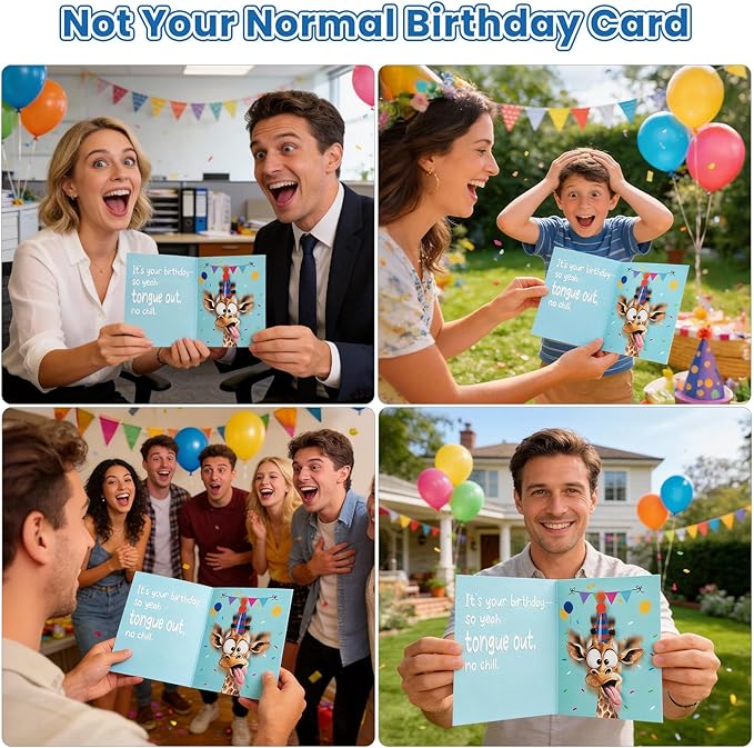 Funny Birthday Cards with Sound & Motion, Musical Shaking Giraffe Interactive Greeting Card for Women Men Kids, Happy Birthday Card with Envelope for Family Friends Coworker, 5.9 x 7.9 in