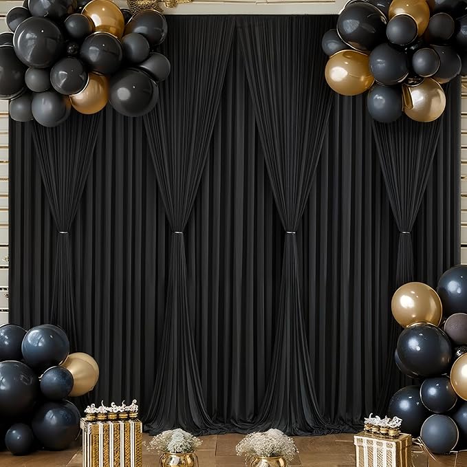 Wish Care Black Backdrop Curtain 6 Panels - Wrinkle-Free Polyester Photography Drapes for Wedding & Party - 24 X 10FT