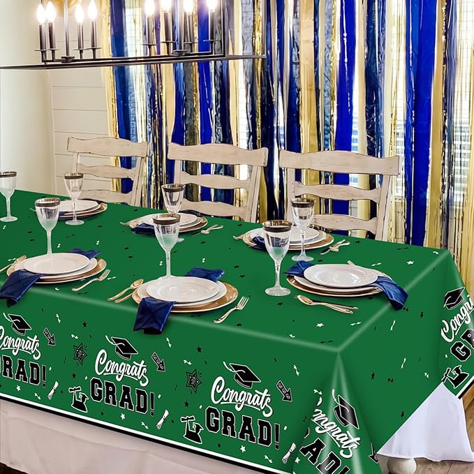 2-Piece 54 x 108 Inch Graduation Plastic Tablecloth – Graduation Disposable Rectangle Table Covers with “Congrats Grad” Design for Class of 2026 Party, School and Home Decorations