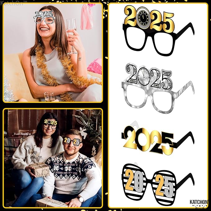 KatchOn, 2025 Glasses New Years Eve - Pack of 12 | New Years Glasses 2025, New Years Eve Party Supplies 2025 | NYE 2025, Happy New Years Decorations | NYE Decorations