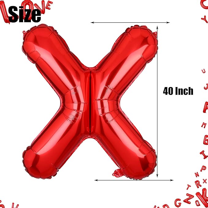 40 Inch Big Red Letter Balloons Foil Mylar Wedding Bachelorette Wedding Birthday Bridal Shower Anniversary Celebration Graduation Party Decoration Alphabet X (A-Z)