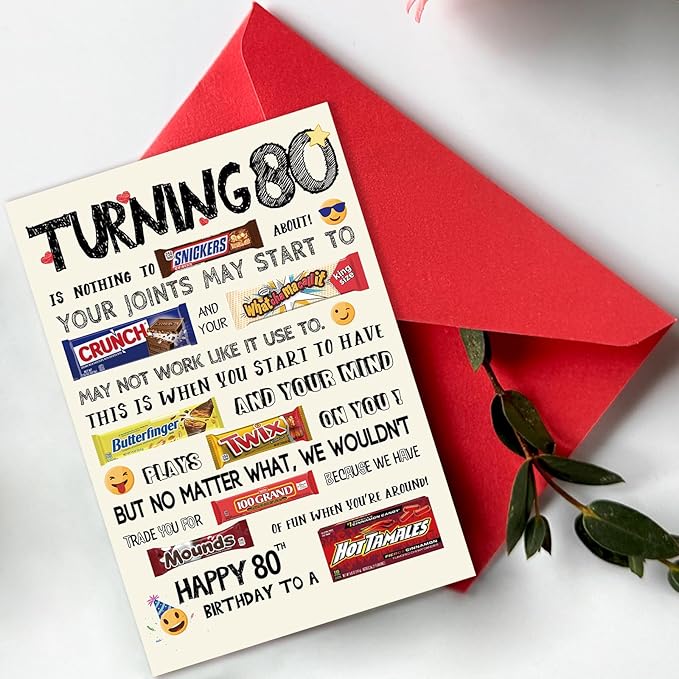 Funny 80th Birthday Card for Women Men, Happy 80th Birthday Gifts for Him Her, Unique 80 Year Old Bday Decorations Ideas for Parents Grandparents