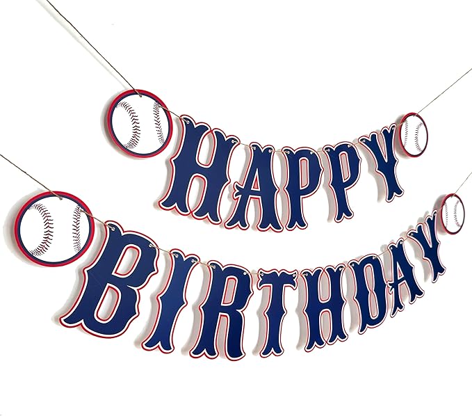 OZCZKZZ Happy Birthday Banner Baseball,Navy Blue,Baseball Birthday Party Decorations