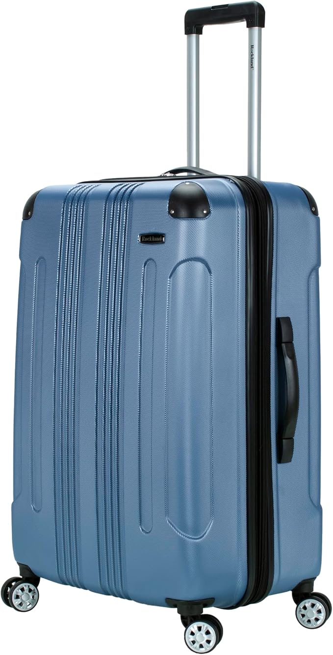 Rockland London Hardside Expandable Spinner Wheel Luggage, Checked Large 28", Blue
