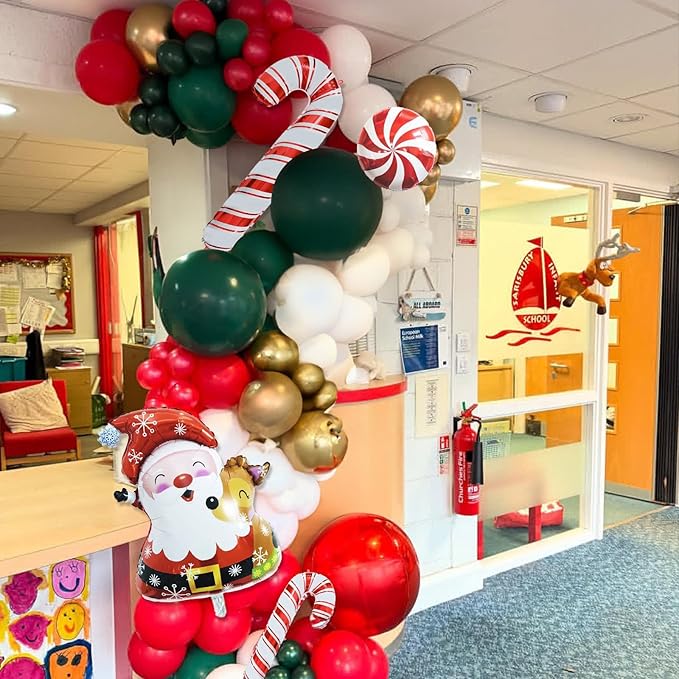 Christmas Balloon Arch 121pcs, Red Green White Gold Xmas Balloons Garland Kit with Foil Candy Cane Santa claus Peppermint Balloon for Merry Christmas Party New Year Holiday Birthday Decorations