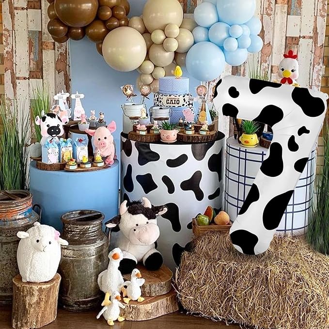 40 Inch Cow Print Balloon, Number 7 Balloons for 7th Birthday Decoration, Large Cow Number Balloons for Western Party Decor