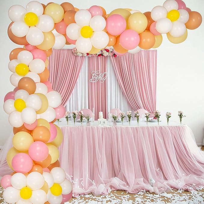Daisy Flower Balloon Garland Arch Kit 137 pcs Groovy Flower Foil Balloons Boho Pastel Pink Yellow White Orange Birthday Party Decorations for Girls Bridal Baby Shower Wedding Carnival Holiday