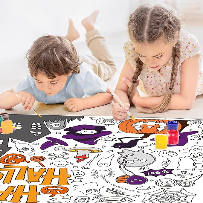 OHOME Halloween Crafts for Kids - Giant Coloring Tablecloth/Poster | Halloween Party Decorations Favors Supplies for Kids Gifts Activities Games Toys Banner