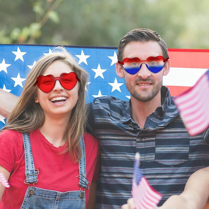 16 Heart Rimless Sunglasses Retro Colored Party Glasses Bulk Gradient Transparent Fun Eyeglasses for Unisex Adult