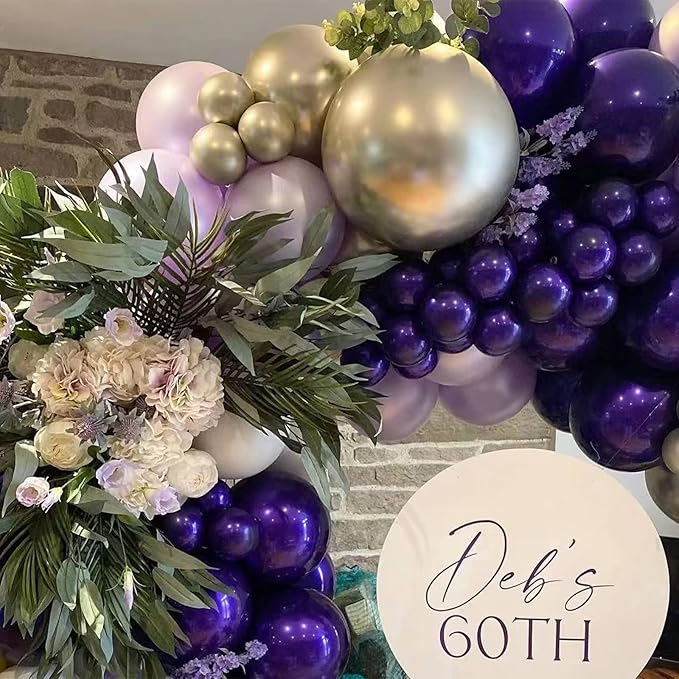 100pcs Metallic Pink Purple Balloon Garland Kit, Metallic Purple Metallic Pink Balloons Different Sizes 18/12/10/5 inch for Wedding Anniversary Birthday Bachelorette Bridal Shower Party Decorations