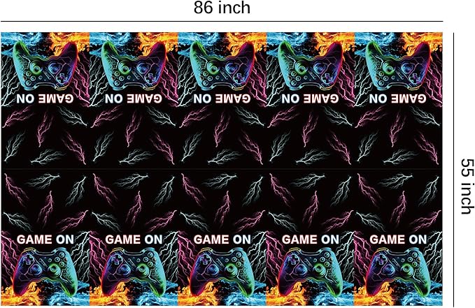 Video Game Party Decorations Tablecloth, 3Pcs Disposable Game On Birthday Party Tablecover Supplies, Gamer Gaming Level Up Birthday Table Cloth Decorations, 55in x 86in