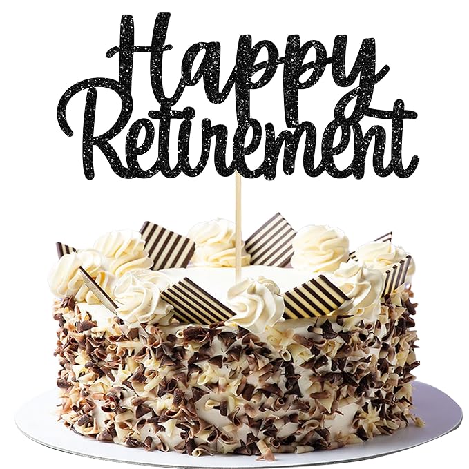 Gyufise Black Happy Retirement Cake Topper Retirement Cake Decoration Picks for Retired Party Cake Decoration Party Supplies 1 Pack