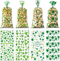 eowqeiur 100 PCS St Patricks Day Treat Bags(5x11 Inch) Green Shanrock Cellophane Bags for Cookie Candy Goodie Goody Snack Gifts Wrap Clover Spring Baggies Pouch St Patricks Party Favors Supplies