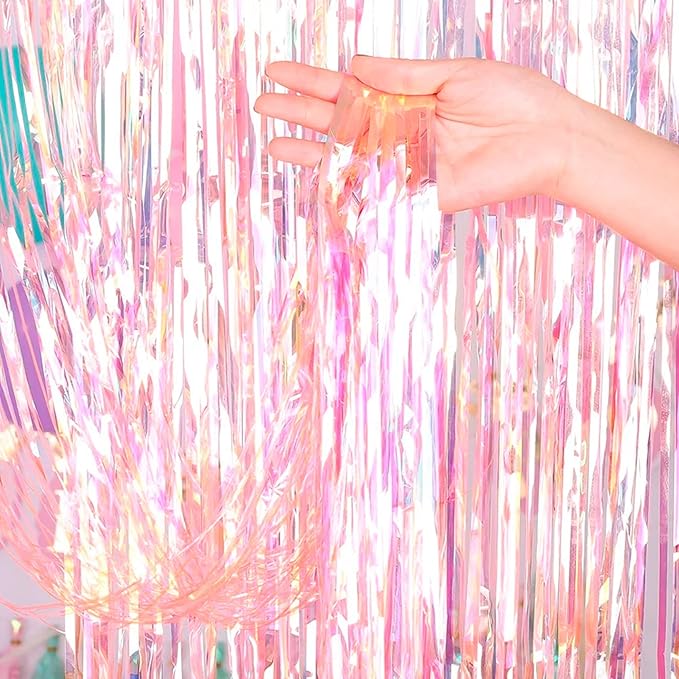 Dazzle Bright 4 Pack Backdrop Curtain, 3FT x 8FT Metallic Tinsel Foil Fringe Curtains Photo Booth Background for Baby Shower Party Birthday Wedding Engagement Bridal Shower (Multicolor)