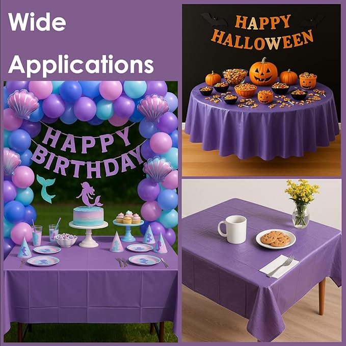 Craft And Party 12-Pack Purple Plastic Tablecloths – 54 x 108 Inch Disposable Table Covers for Rectangle Tables, Heavy Duty & Waterproof for Parties, Events, Banquets, Purple