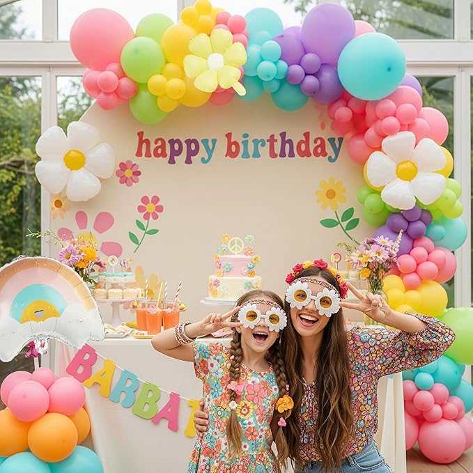 Pastel Daisy balloon arch kit Pastel pink yellow green blue red Purple balloons with rainbow daisy Flower balloon for spring Baby Shower Easter tea Party two groovy Birthday decorations