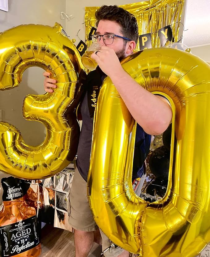 Gold Number Balloon 40 Inch, 0 Number Balloons, 10 20 30 40 50 Numbers Balloon Birthday Decorations, Gold Party Supplies for Women Men