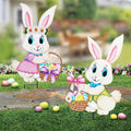 Easter Decorations Outdoor,2 Pack Metal Easter Egg Bunny Yard Signs for Outside,Cute Bunny Garden Stakes for Lawn,Yard,Rabbit Gifts for Women