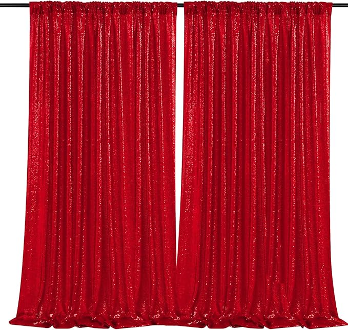 B-COOL Red Sequin Backdrop Curtains 2 Packs 5ftx8ft Wedding Sparkle Backdrop Fabric Glitter Photography Drapes for Party Ceremony Birthday Decoration