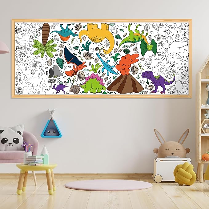 OHOME Dinosaur Giant Coloring Poster/Tablecloth - Dinosaur Birthday Decorations,Kids Crafts Games Activities Toys Decor Party Decor for Classroom School
