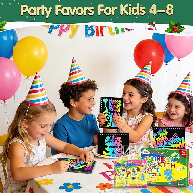 ZMLM 4 Pack Scratch Art Party Favors: Birthday Party Favors for Kids 4-8, Bulk Rainbow Scratch Notebook Paper Pads, Goodie Bags Stuffers Girls Boys Classroom Gifts Crafts Toys Easter Basket Stuffers