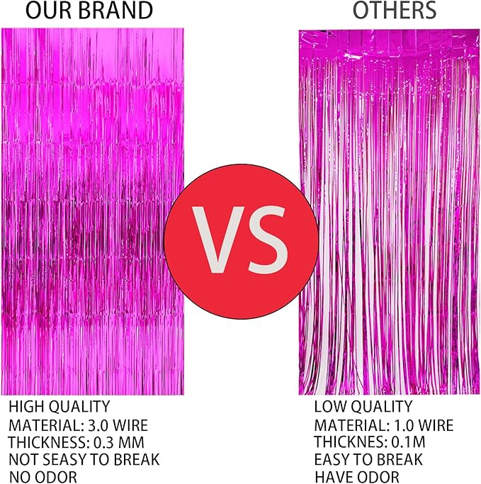 Valentines Day 4 Pack 3.3 * 8.3 ft Foil Curtain Metallic Tinsel Fringe Curtains Photo Booth Props Backdrop for Birthday Wedding Engagement Baby Shower Christmas Holiday Celebration Partyl,Hot Pink