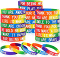 JUNEBRUSHS 42pcs Motivational Silicone Bracelets Rainbow Colors Inspirational Accessories Wristbands for Kids Teens Teacher Classroom Home Office Party Favor Gifts Supplies (14 Designs)