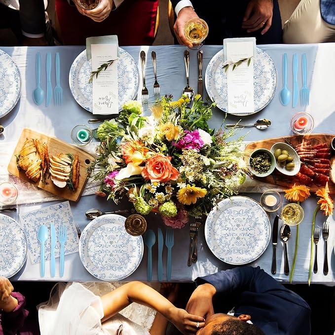 175 Pcs Something Blue Before I Do Bridal Shower Party Tableware Sets Something Blue Paper Plates Cup and Napkins Bridal Shower Disposable Tableware for 25 Guests for Wedding Engagement Bachelorette