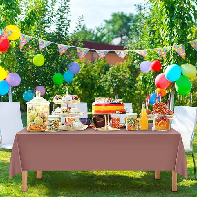 Mulbozy 12 Pcs Brown Plastic Tablecloth for Rectangle Table, 54 × 108 inches Disposable Brown Party Table Covers for Birthday, Anniversary, Wedding, Fine Dining, Graduation Party Decoration