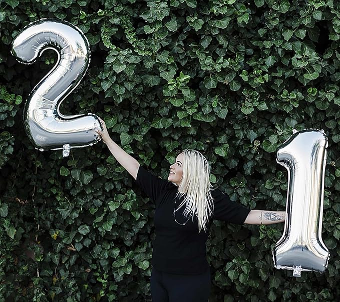 Large Silver 12 Number Balloons, 40 Inch Jumbo Number 12 Balloon, Silver Foil Mylar Balloons for Girl Sweet 12th/21th Birthday Party, Anniversary Decorations