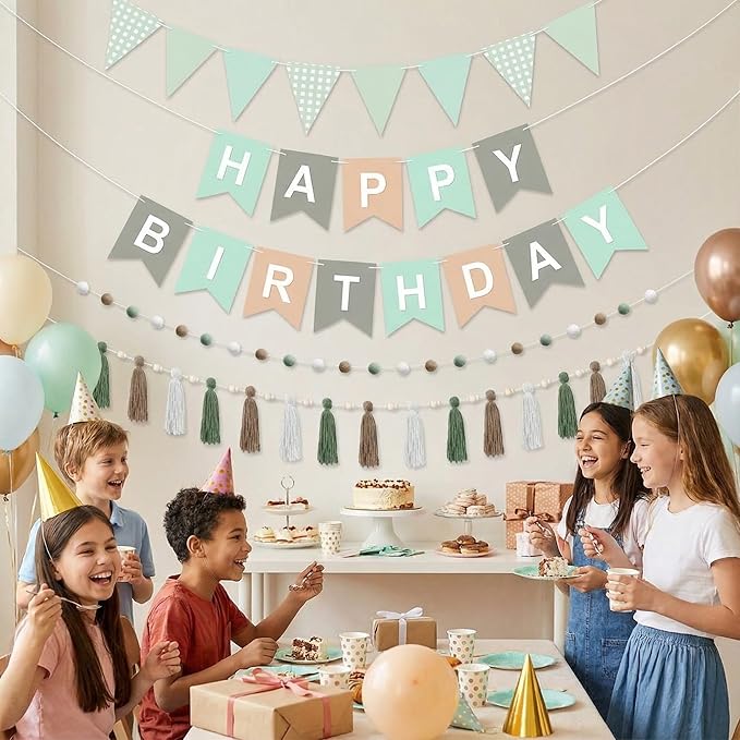 139 Pcs Felt DIY Custom Banner Kit Include 104 Letters 18 Swallowtail Flags 15 Pennants 2 Pcs Pom Pom Garland Tassel Pompom Decoration for Home Baby Shower Birthday(Baby Green)