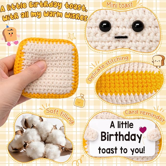 A little Birthday Toast to you - Funny Happy Birthday Gifts for Women, Men, Mom, Dad, Friend, Best Gift for Her Ideas - Unique Crochet Toast Gift Card - Cute Easter Basket Stuffers for Daughter, Son