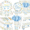 Pickmesh 194 Pcs It's a Boy Sweet Baby Shower Decorations for 24, Spring Blue Floral Baby Shower Paper Plates and Napkins Cups Tablecloth Cutlery for Gender Reveal Party Supplies