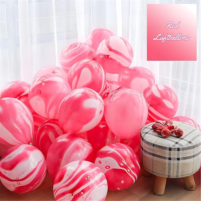 Red Tie Dye Balloons 30PCS 12 Inch Agate Marble Latex Swirl Balloons For Tie Dye Birthday Party Supplies,Candyland,Bachelorette,Fun Hippie Party Decorations