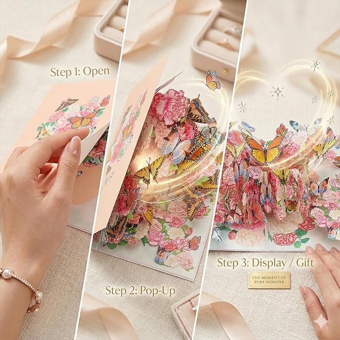 Butterfly Flower Pop Up Card, 3D Butterflies Flowers Garden Anniversary Valentine's Day Popup Cards, Thank You, Happy Birthday Greeting Card for Mom, for Wife, for Daughter, for Sister