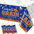3Pack Graduation Tablecloth Party Decorations, Class of 2026 Congrats Grad Plastic Tablecover Party Supplies, Blue and Orange Rectangle Graduation Table Decor for College High School Party, 54x108Inch