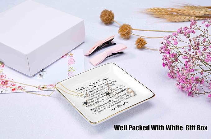 Topthink Gift for Mother of the Groom From Bride-You Loved Him First,You Held Him First-Thank You New Mom - Wedding,Bridal Shower Gift- Ceramic Jewelry Holder Ring Dish Trinket Box Tray