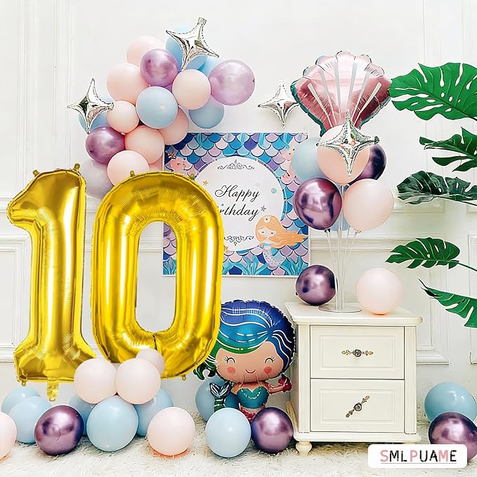 Smlpuame 40 inch Number Balloon 0-9 Gold Large Number 10 Balloons,Digital Balloons for Birthday Party Celebration Decorations Supplies, Helium Foil Number Balloons for Wedding Anniversary