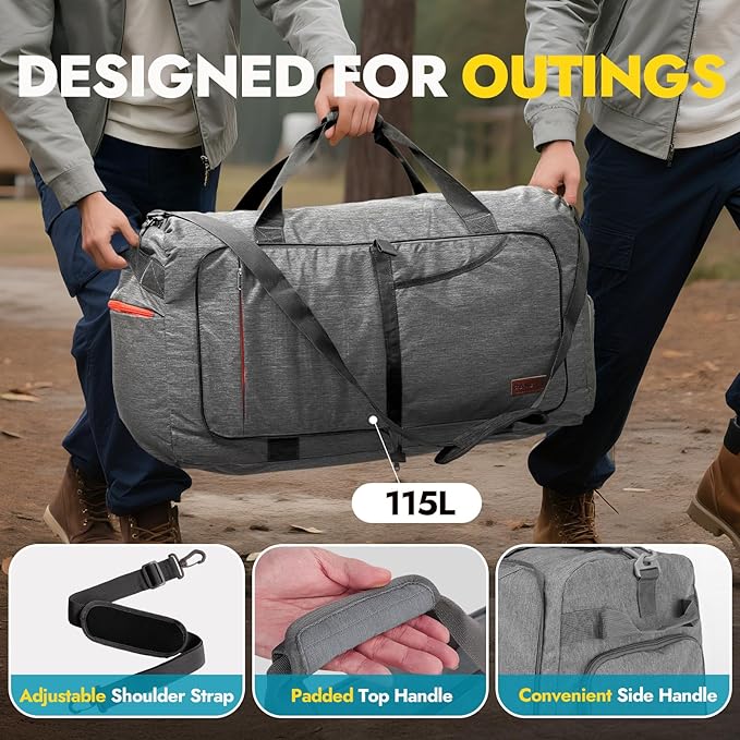 Canway 115L Travel Duffel Bag, Foldable Weekender Bag with Shoes Compartment for Men Women Water-proof & Tear Resistant