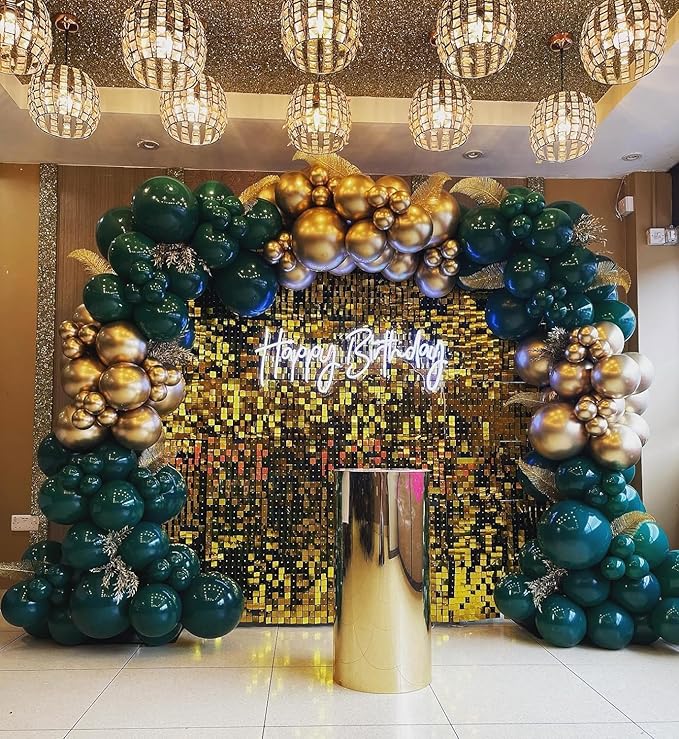 201Pcs Green and Gold Balloon Arch Kit, Explosion Star Emerald Dark Green Metallic Gold Latex Balloon Garland Kit, Different Size Balloons for Birthday Baby Shower Jungle Party Decoration