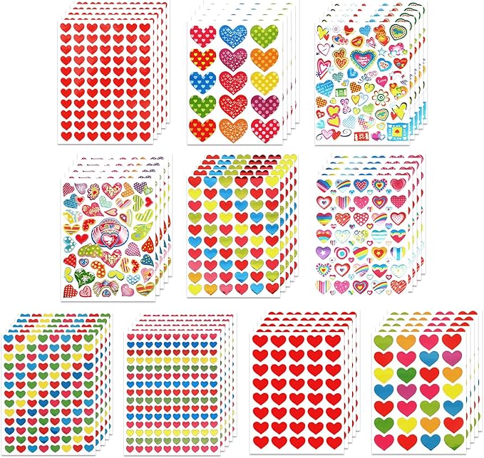 Heart Stickers, 3140 Pcs Small Heart Sticker Bulk, 50 Sheets Gilter Self Adhesive Love Sticker for Card Envelopes Gifts Craft Scrapbooking Wedding Mother's Day Valentines Day Party Decorations Favors