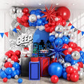 Red Blue Silver Balloon Arch Garland Kit, Red Royal Blue Latex Balloons 4D Ball Explosion Star Foil Balloons for Boys Baby Shower Party Graduation 4th of July Baseball Birthday Party Decor