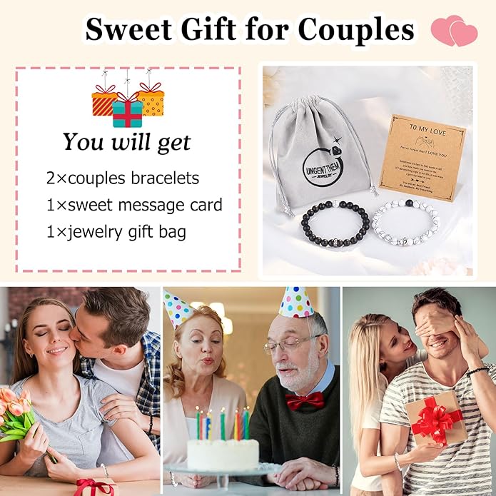 UNGENT THEM Matching Couple Ring Bracelets for Boyfriend Girlfriend Husband Wife Valentines Anniversary Birthday Engagement Gifts