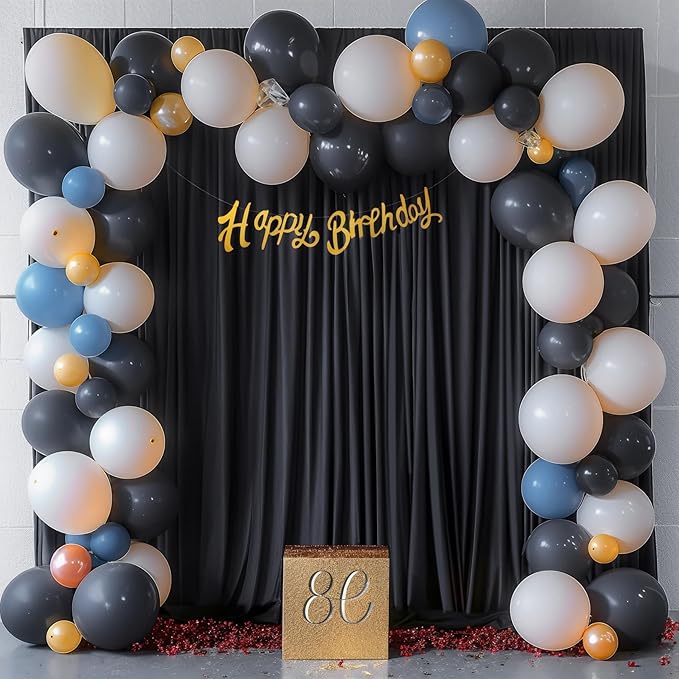 8x10FT Black Backdrop Curtains for Wedding Parties, Wrinkle Free Polyester Photo Backdrop Drapes for Graduation Photography Baby Shower Birthday Stage Background Stand Decorations 4x10ft,2 Panels