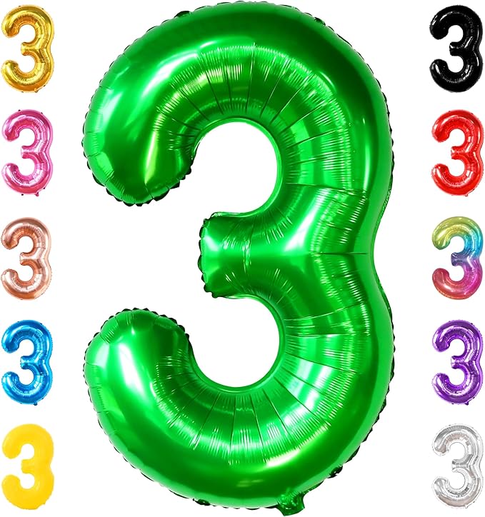 KatchOn, Giant Green Number 3 Balloon - 40 Inch | Three Rex Birthday Party Decorations | Green 3 Balloon Number for Happy Birthday Decorations | 3rd Anniversary Decoration
