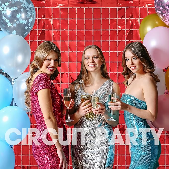 2 Pcs Red Foil Fringe Square Curtain Backdrop - Red Streamers Party Decorations, Sequin Square Curtain Photo Backdrop Props for Graduation Party Bachelorette Birthday Wedding Decor, 3.3 x 6.6 Ft