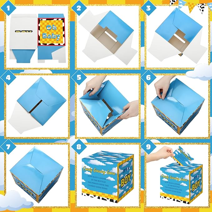 Glenmal 52 Pcs Baby Shower Games Gift Sets Large Baby Bottle for Shower Game Guess How Many Candies Decorations for Gender Reveal(Cartoon Style)