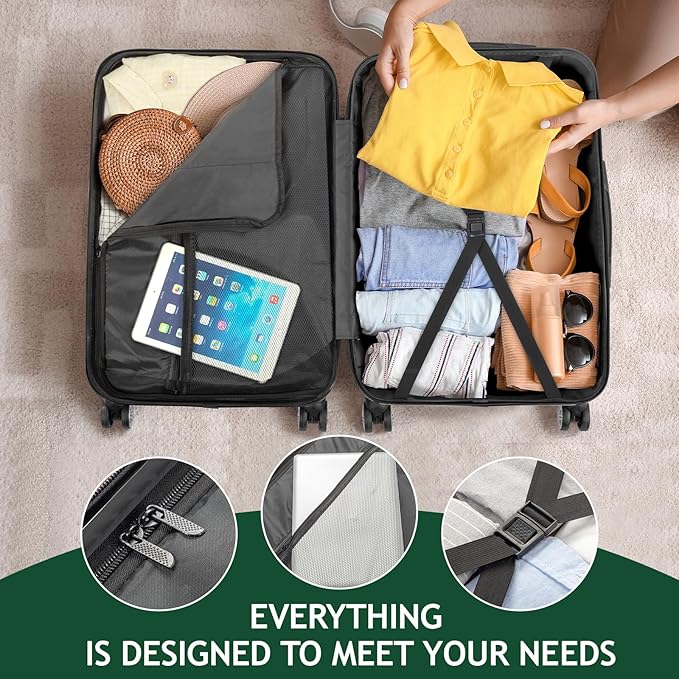 Karl home Luggage Set of 3 Hardside Carry on Suitcase Sets with Spinner Wheels & TSA lock, Portable Lightweight ABS Luggages for Travel, Business - White(20/24/28)