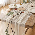 Keketoarrange 6pcs Ivory Gauze Rustic Cheesecloth Table Runner 120 Inch 10 FT for Wedding Baby Shower Bridal Shower Birthday Engagement Garden Outdoor Party Long Sheer Boho Decorations