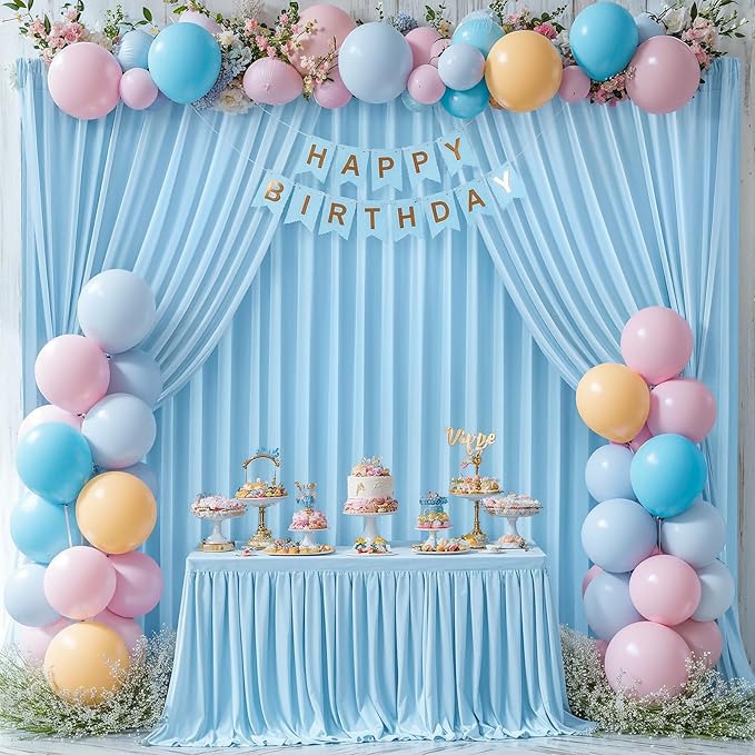 8x10FT Baby Blue Backdrop Curtains for Wedding Parties, Wrinkle Free Polyester Photography Backdrop Drapes for Baby Bridal Shower Birthday Parties Stage Background Stand Decorations 4x10ft,2 Panels